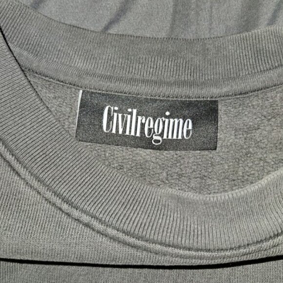 Civil Regime Gray Crew neck W/Roses Embroidery on Sleeves Vintage Wash - Picture 7 of 7